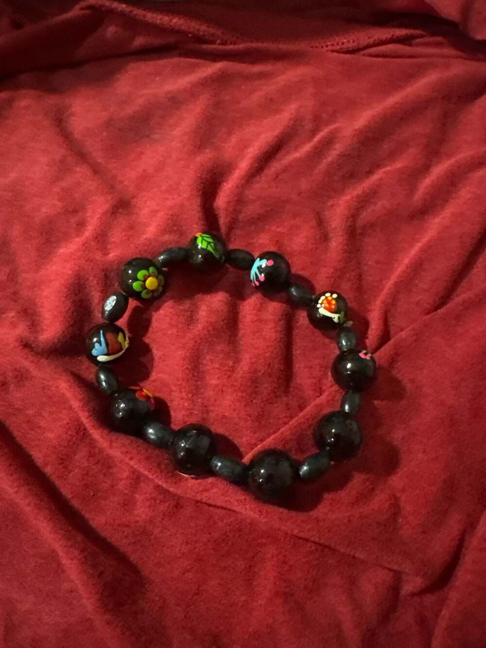 Hand Painted Hawaiian Kukui Nut Stretch Bracelet with Floral and Animal Designs